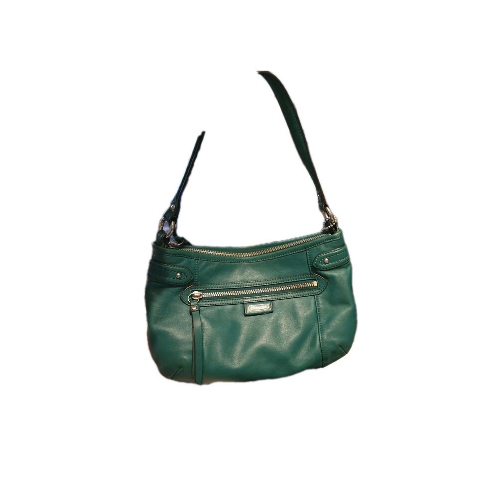 Coach Teal Green Leather Shoulder Bag F23978 Silver Hardware Zip Top Y2K